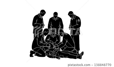 Black Solid Chaplain Comforting Soldier Silhouettes Set Of Six On White Background Black Solid Chaplain Comforting Soldier Silhouettes Set Of Six On White Background 138848770