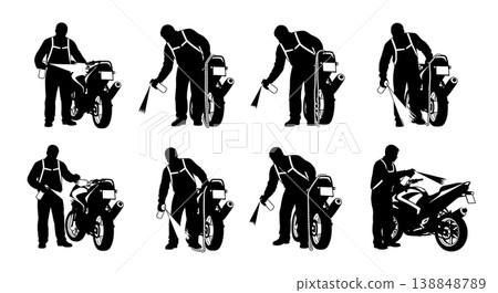 Black Solid Chain Wax Spraying Mechanic Silhouettes Black Solid Chain Wax Spraying Mechanic Silhouettes 138848789