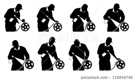 Black Solid Chain Wax Spraying Mechanic Silhouettes 138848790