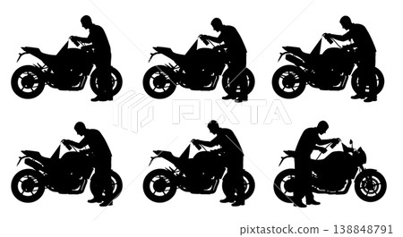 Black Solid Chain Wax Spraying Mechanic Silhouettes 138848791