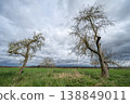 Cloudy sky with trees and field, view of rural landscape in France 138849011