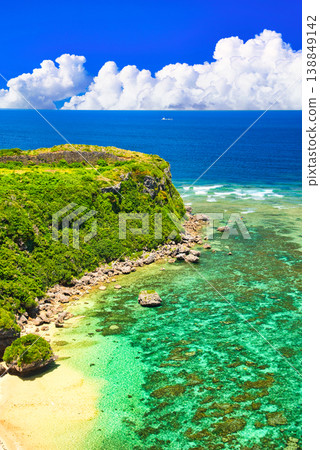 A composite image of Okinawa's beautiful coral reefs and clouds. A composite image of Okinawa's beautiful coral reefs and clouds. 138849142