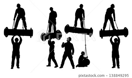 Black Solid Heavy Ship Hawse Pipe Replacement Silhouettes Set of Six on White Background 138849295