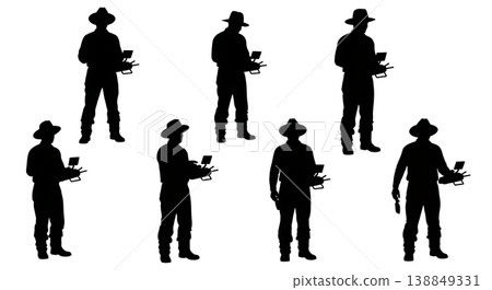 Black Solid Farming Heavy Duty Remote Operator Silhouettes Set of Six on White Background Black Solid Farming Heavy Duty Remote Operator Silhouettes Set of Six on White Background 138849331