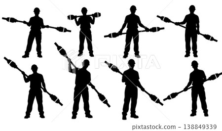 Black Solid Heavy Driveshaft Balancing Silhouettes Set of Six on White Background Black Solid Heavy Driveshaft Balancing Silhouettes Set of Six on White Background 138849339