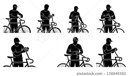 Black Solid Handlebar Tape Wrapping Mechanic Silhouettes Black Solid Handlebar Tape Wrapping Mechanic Silhouettes 138849383
