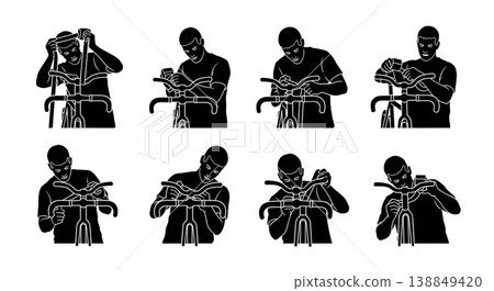 Black Solid Handlebar Tape Wrapping Mechanic Silhouettes Black Solid Handlebar Tape Wrapping Mechanic Silhouettes 138849420