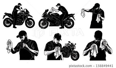 Black Solid Greasy Hands Wiping Towel Silhouettes Black Solid Greasy Hands Wiping Towel Silhouettes 138849441