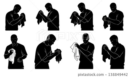 Black Solid Greasy Hands Wiping Towel Silhouettes 138849442