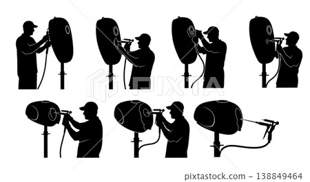 Black Solid Gas Tank Dent Removal Silhouettes Black Solid Gas Tank Dent Removal Silhouettes 138849464
