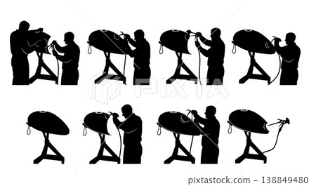 Black Solid Gas Tank Dent Removal Silhouettes Black Solid Gas Tank Dent Removal Silhouettes 138849480