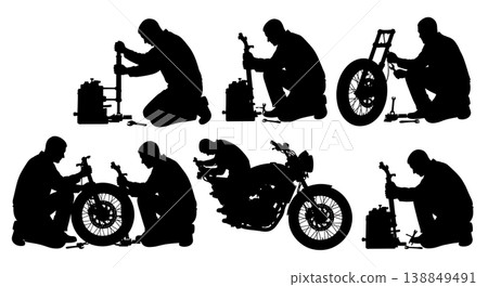 Black Solid Front Fork Seal Replacement Silhouettes Black Solid Front Fork Seal Replacement Silhouettes 138849491