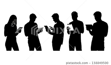 Black Solid Friends Live Video Drone Tablet Silhouettes Set of Six on White Background 138849500