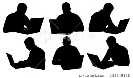 Black Solid Defense Flight Path Programmer Silhouettes Set of Six on White Background Black Solid Defense Flight Path Programmer Silhouettes Set of Six on White Background 138849558