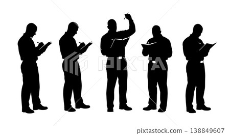 Black Solid Field Logbook Writing Silhouettes Set of Six on White Background 138849607