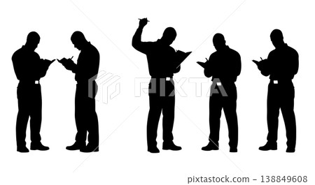 Black Solid Field Logbook Writing Silhouettes Set of Six on White Background 138849608