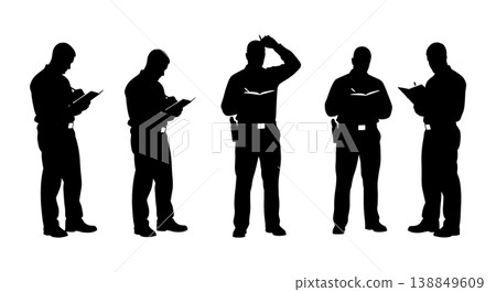Black Solid Field Logbook Writing Silhouettes Set of Six on White Background 138849609