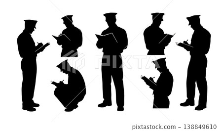 Black Solid Field Logbook Writing Silhouettes Set of Six on White Background 138849610
