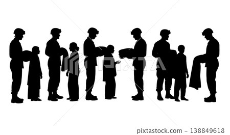 Black Solid Field Kitchen Hot Meal Serving Silhouettes Set of Six on White Background 138849618