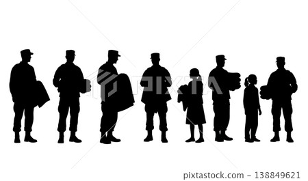 Black Solid Field Kitchen Hot Meal Serving Silhouettes Set of Six on White Background Black Solid Field Kitchen Hot Meal Serving Silhouettes Set of Six on White Background 138849621