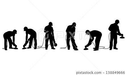 Black Solid Fiberglass Oxidation Buffing Mechanic Silhouettes Set of Six on White Background Black Solid Fiberglass Oxidation Buffing Mechanic Silhouettes Set of Six on White Background 138849666