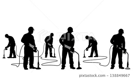 Black Solid Fiberglass Oxidation Buffing Mechanic Silhouettes Set of Six on White Background Black Solid Fiberglass Oxidation Buffing Mechanic Silhouettes Set of Six on White Background 138849667