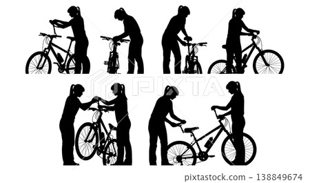 Black Solid Female Mechanic Saddle Adjustment Silhouettes Black Solid Female Mechanic Saddle Adjustment Silhouettes 138849674