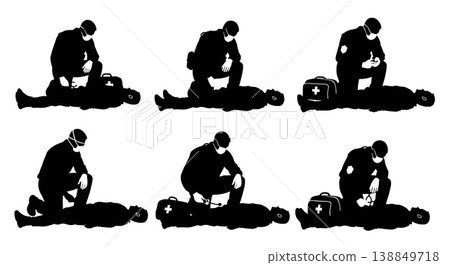 Black Solid Armed Forces Doctor Silhouettes Set Of Six On White Background Black Solid Armed Forces Doctor Silhouettes Set Of Six On White Background 138849718
