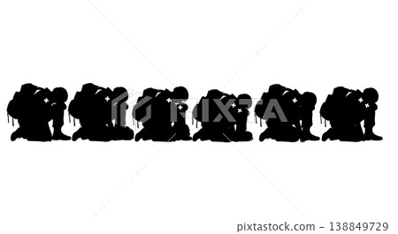 Black Solid Exhausted Medic Mission Rest Silhouettes Set Of Six On White Background 138849729