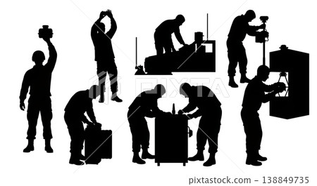 Black Solid Explosive Detection Sensor Calibration Silhouettes Set of Six on White Background Black Solid Explosive Detection Sensor Calibration Silhouettes Set of Six on White Background 138849735