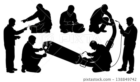 Black Solid Exhaust Pipe Leak Patching Silhouettes 138849742