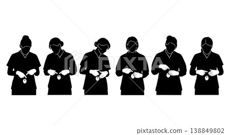 Black Solid Female Military Doctor Wound Silhouettes Set Of Six On White Background 138849802