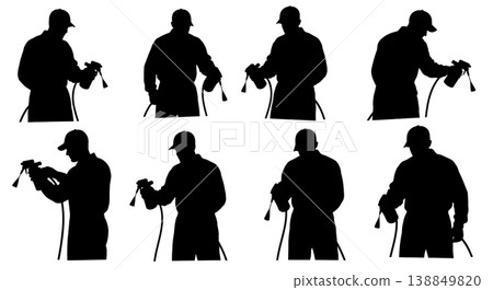 Black Solid Engine Throttle Body Cleaning Silhouettes Set of Six on White Background Black Solid Engine Throttle Body Cleaning Silhouettes Set of Six on White Background 138849820