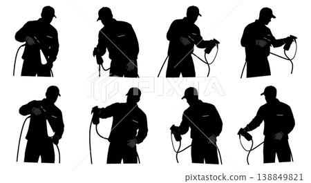 Black Solid Engine Throttle Body Cleaning Silhouettes Set of Six on White Background 138849821