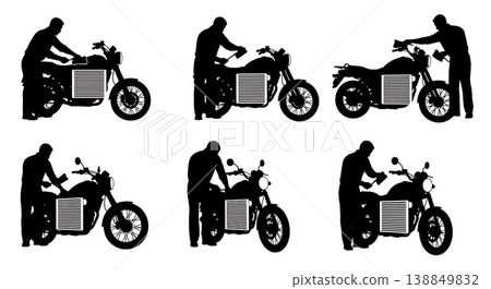 Black Solid Engine Cooling Fin Cleaning Silhouettes 138849832