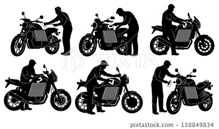 Black Solid Engine Cooling Fin Cleaning Silhouettes 138849834