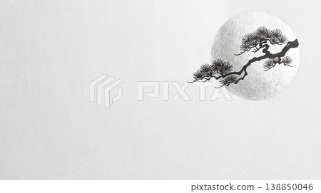 日式背景素材：圓形窗戶、松枝 138850046