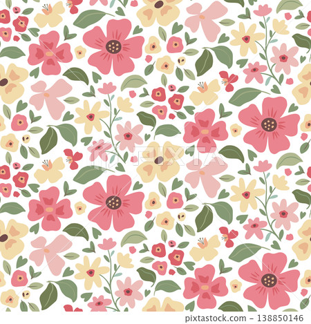Modern vector floral seamless pattern. A colorful endless pattern of flowers and plants. Romantic design Modern vector floral seamless pattern. A colorful endless pattern of flowers and plants. Romantic design 138850146