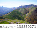 The ridgeline viewed from Mt. Uni-Ishikari in the eastern Daisetsuzan Mountains in autumn. 138850271