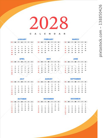 2028 Year Calendar Template Design 2028 Year Calendar Template Design 138850426