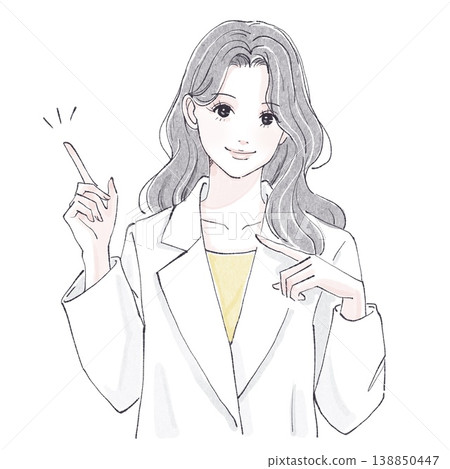 女醫生，醫師，醫生，身穿白大褂，指著講解 / 水彩風格的女性/女孩插圖 138850447
