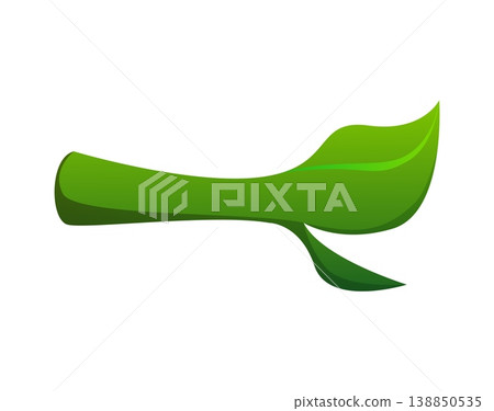 Cartoon dash symbol shaped as green bamboo stem with leaf farm font. English alphabet glyph, eco and plant themed punctuation mark. Vector agriculture typeface, harvest type, funny special sign 138850535