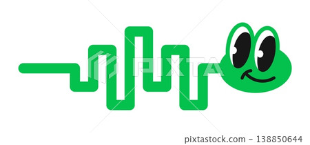 Retro Y2K groovy green snake character sticker or funky label. Funky cool vector label, Y2K nostalgic sticker. Retro 90s tag or vintage 2000s patch with snake or worm cute personage 138850644