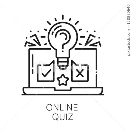 Business LMS online quiz line icon. Learning management system icon, business education innovation vector sign. LMS technology symbol with laptop computer, bulb lamp and quiz game answer Business LMS online quiz line icon. Learning management system icon, business education innovation vector sign. LMS technology symbol with laptop computer, bulb lamp and quiz game answer 138850646