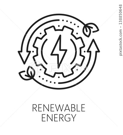Renewable energy ESG thin line icon or sign. Ecological technology outline vector pictogram, company ESG icon. Corporative responsible social governance symbol with lightning, cogwheel and arrow Renewable energy ESG thin line icon or sign. Ecological technology outline vector pictogram, company ESG icon. Corporative responsible social governance symbol with lightning, cogwheel and arrow 138850648