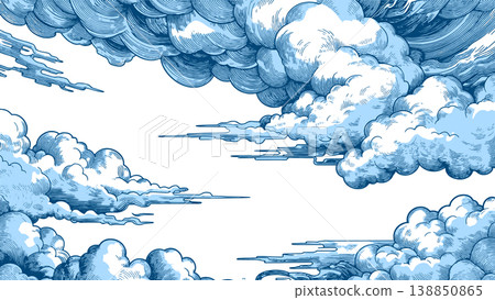Vintage Engraved Blue Clouds Stretching Across Sky 138850865