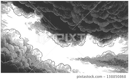 Vintage Engraved Clouds Stretching Across Sky Vintage Engraved Clouds Stretching Across Sky 138850868