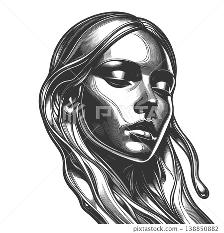 Liquid Metal Woman Portrait in Melting Style Liquid Metal Woman Portrait in Melting Style 138850882