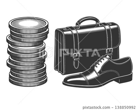 Business Accessories Money Coins Briefcase Shoes Business Accessories Money Coins Briefcase Shoes 138850992