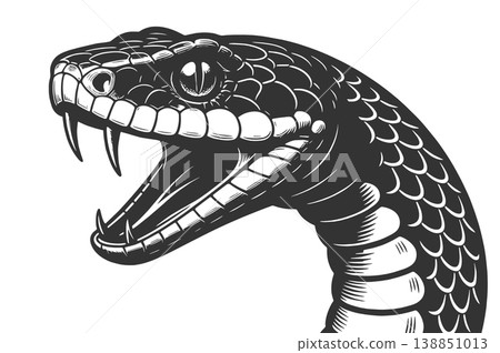 Snake Head With Fangs engraving vector 138851013